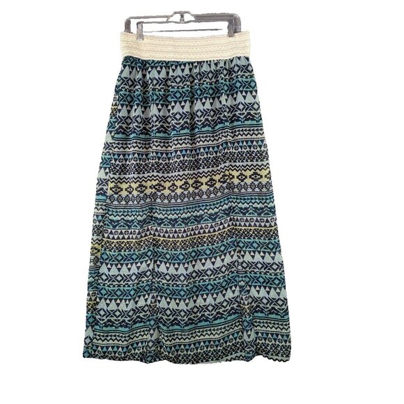 No Boundaries L/G 11-13 Tribal Diamond Blue Polyester Skirt Boho A-Line NJ258740 - Picture 1 of 11